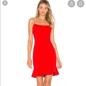 Likely Banks Red Mini Dress Ruffle Trim Size 4 Bodycon Crepe